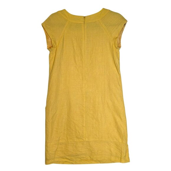Jessica Howard Yellow Linen Shift Dress 4 Petite Cap Vtg 60s Insp Retro Tweed - Picture 2 of 8